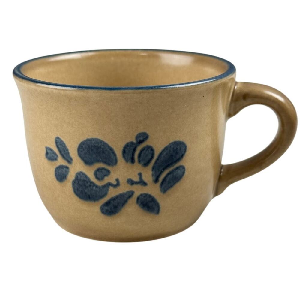 Pfaltzgraff Folk Art Tan & Blue‎ Floral Teacup Replacement - Vintage Stoneware